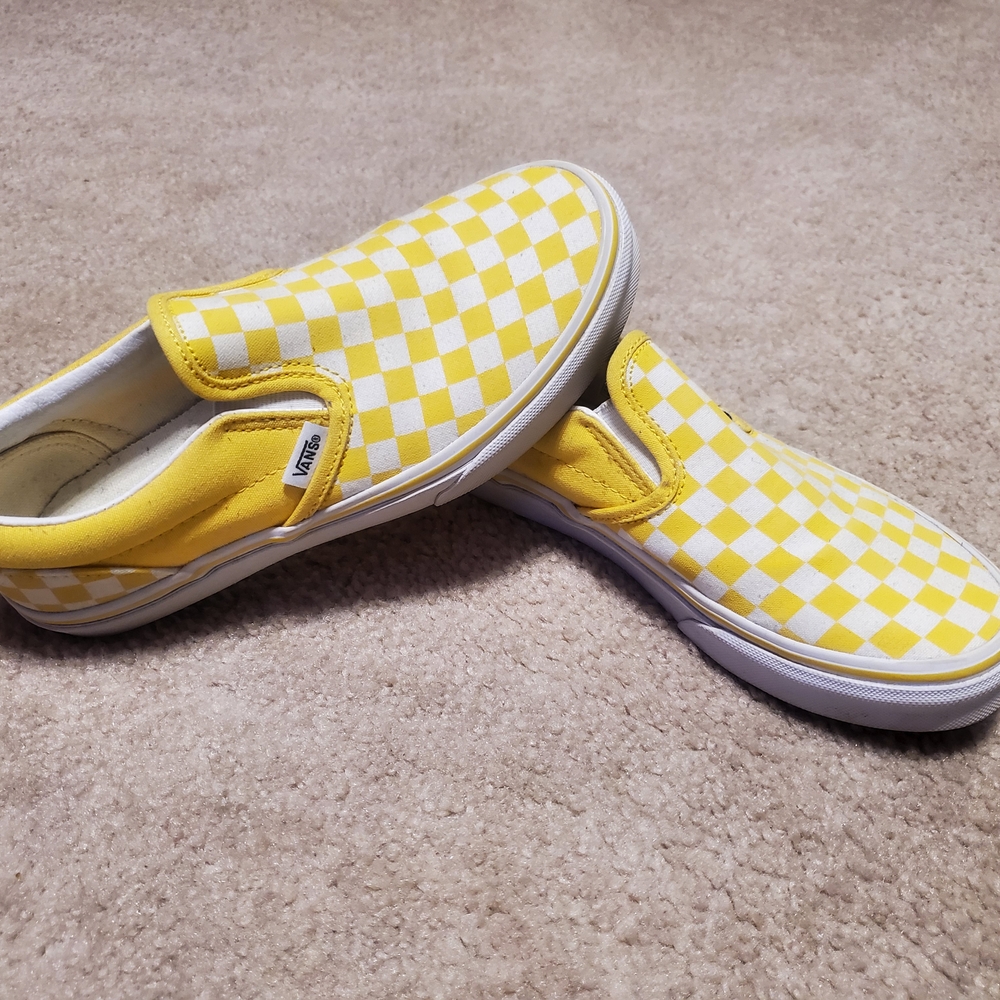 Vans Yellow Checkered Slip-On Shoes